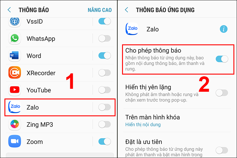 Bật thông báo tin nhắn